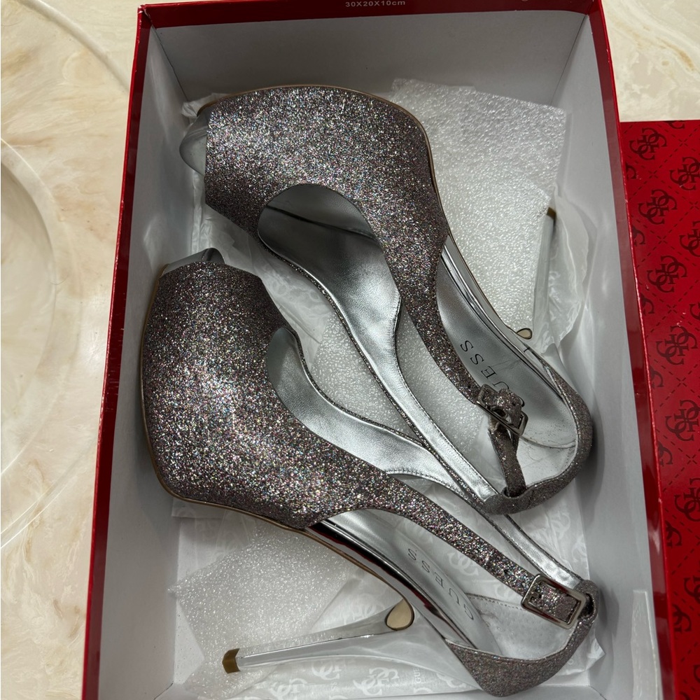 Guess Hondo 3 Multi Color Glitter Platform Sandals